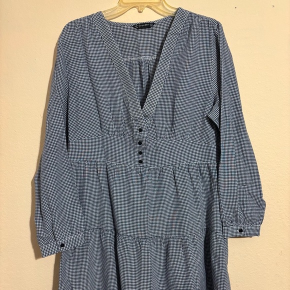 Simplee Plus Checkered Pullover Pleated Dress black / white plus size 2XL - Picture 2 of 12